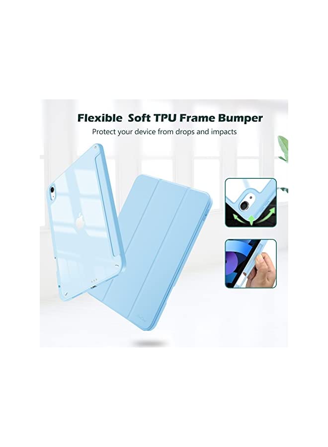 Procases ProCase iPad Air 5 Case 2022/iPad Air 4 Case 2020 10.9 Inch With Pencil Holder, Clear Transparent Back Shell Trifold Protective Smart Cover for iPad Air 10.9" 5th /4th Generation A2589 A2072 -Skyblue - Image 4
