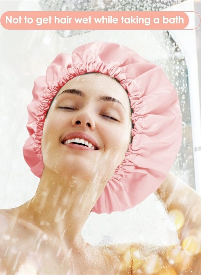 Aquior Shower Caps, Reusable Shower Cap for Women, Waterproof Layer Hair Cap, Large Size for All Hair Lengths,for Girls Spa Home Salon Use (Pink) - Image 5
