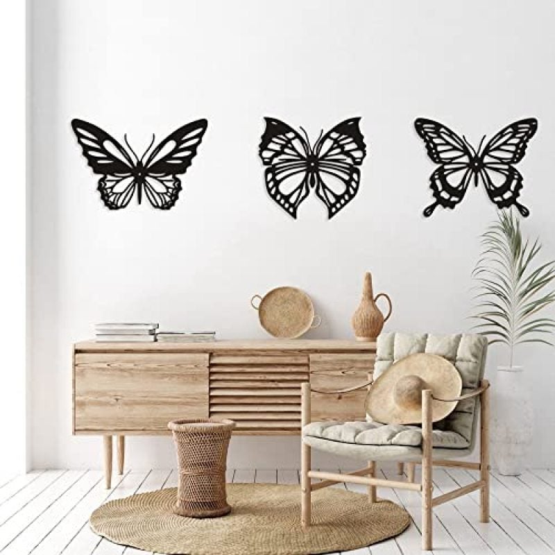 Black Butterfly Wall Decor 3-Piece Metal Set - Rustic Farmhouse Charm Sturdy Iron Construction for Bedroom Living Room Office Accents - Image 5