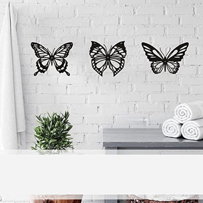 Black Butterfly Wall Decor 3-Piece Metal Set - Rustic Farmhouse Charm Sturdy Iron Construction for Bedroom Living Room Office Accents - Image 3