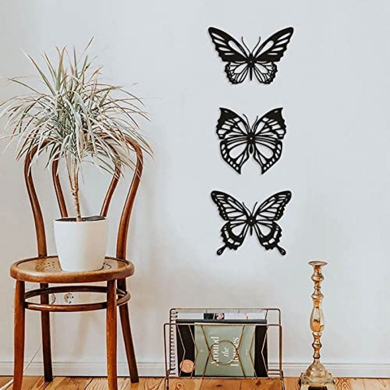 Black Butterfly Wall Decor 3-Piece Metal Set - Rustic Farmhouse Charm Sturdy Iron Construction for Bedroom Living Room Office Accents - Image 4