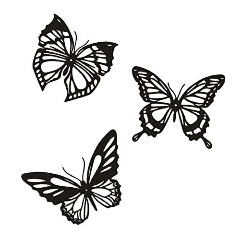 Black Butterfly Wall Decor 3-Piece Metal Set - Rustic Farmhouse Charm Sturdy Iron Construction for Bedroom Living Room Office Accents - Image 1