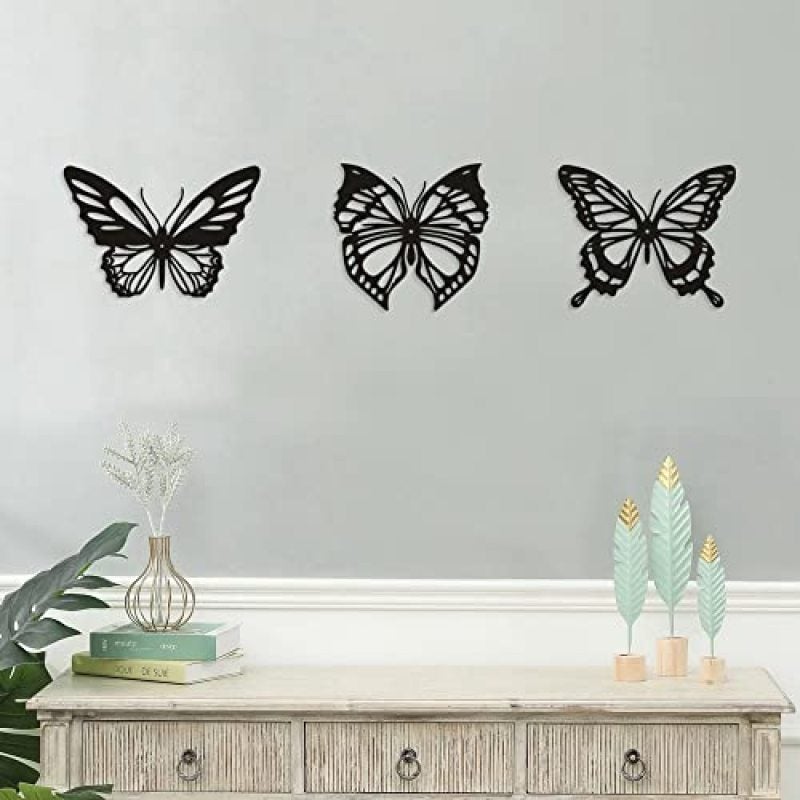 Black Butterfly Wall Decor 3-Piece Metal Set - Rustic Farmhouse Charm Sturdy Iron Construction for Bedroom Living Room Office Accents - Image 2
