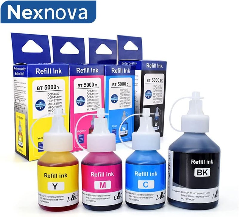 NexNova Ink Btd60 Bt5000 For Brother Pack Of 4 Black Cyan Magenta Yellow For Dcp - T300 T510W T710W Mfc - T810W T910Dw Hl - T4000Dw Dcp - T310W T510W T710W Mfc - T810W T910Dw T4500Dw Dcp-T300 - Image 3