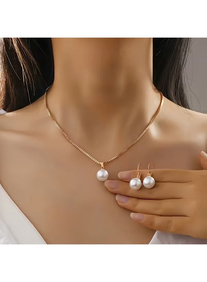 Goolsky [1 Set Elegant Faux Jewelry] 1 Set Elegant Faux Jewelry, Alloy Necklace and Earrings Set, Simple Chic Style, Versatile Daily Wear, Gift-Ready, All-Season Accessory - Image 1