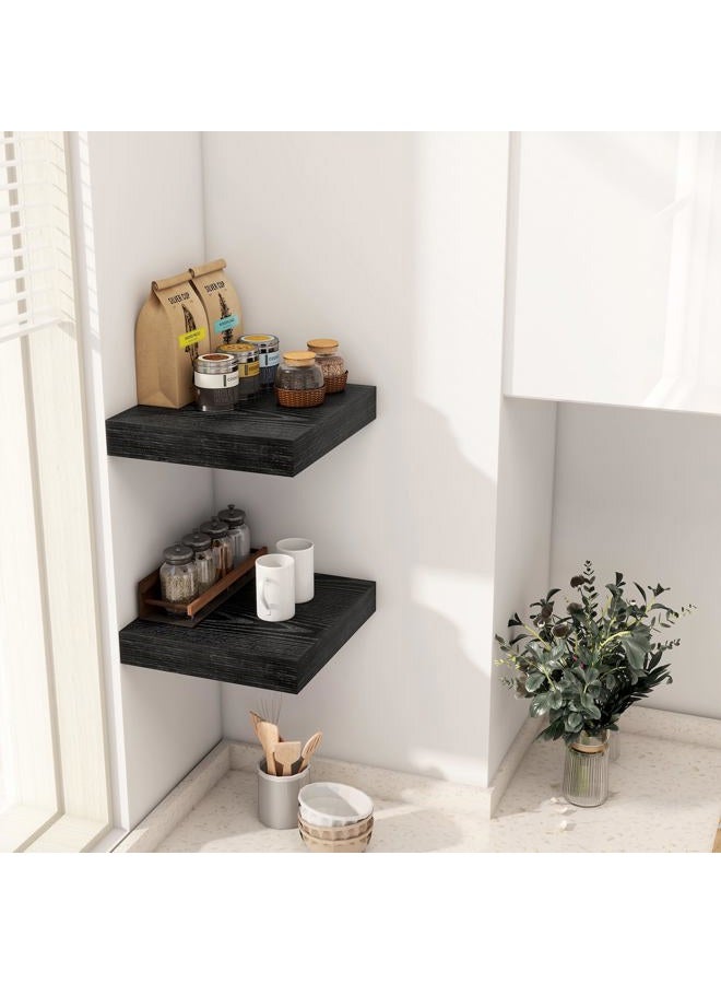 Fun Memories 12 Inch Floating Shelf, Rustic Wood Wall Shelves for Wall Decor & Storage, 12 x 12 Floating Shelf for Living Room, Bathroom, Bedroom, Black, Set of 2 - Image 2