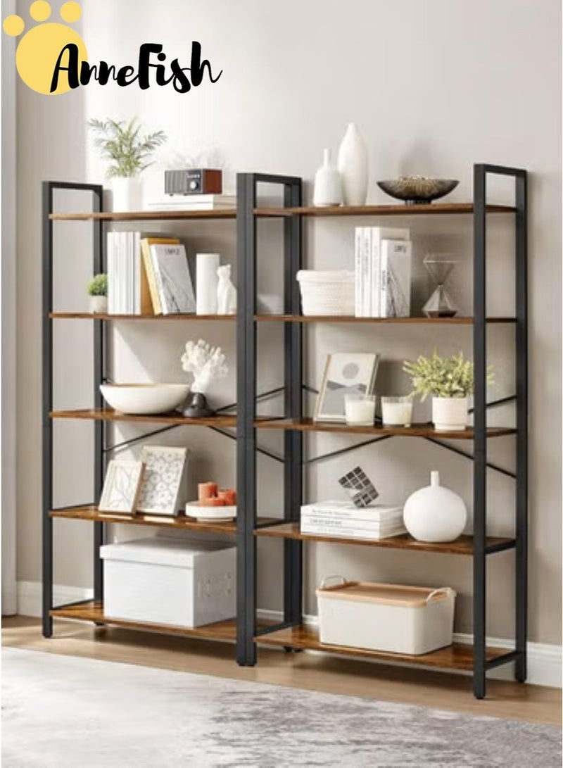 AnneFish 2Pcs 5 Tier Bookshelf Storage Shelves Standing Shelving Kitchen Bakers Rack Open Display Rack With Cupboard Organizer Bookcase Microwave Oven Stand For Living Room And Kitchen 60x30x154 cm - Image 1