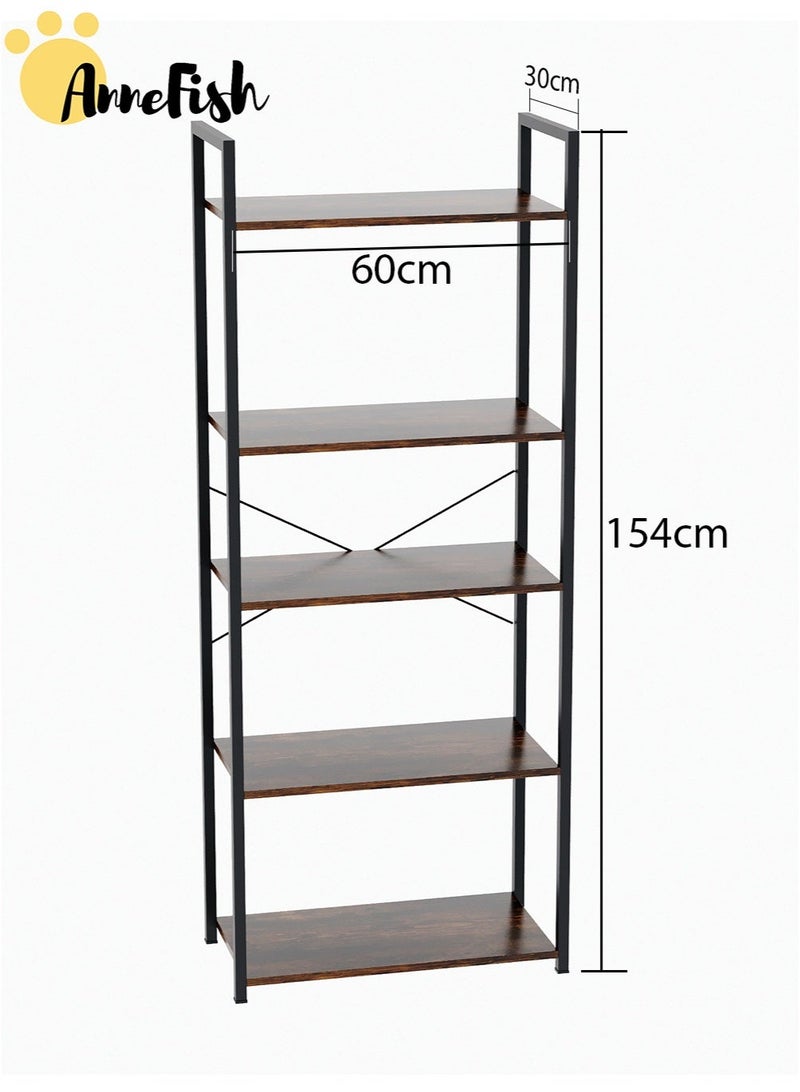 AnneFish 2Pcs 5 Tier Bookshelf Storage Shelves Standing Shelving Kitchen Bakers Rack Open Display Rack With Cupboard Organizer Bookcase Microwave Oven Stand For Living Room And Kitchen 60x30x154 cm - Image 2