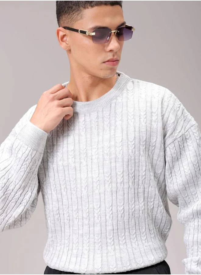 The Indian Garage Co Men Oversized Textured Crew Neck Sweater