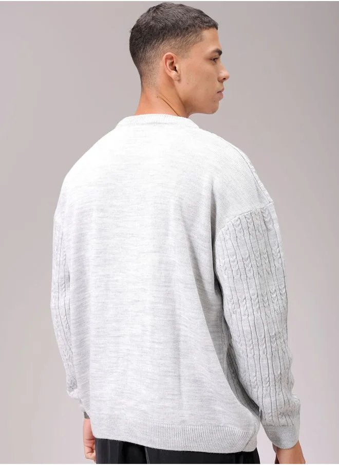 The Indian Garage Co Men Oversized Textured Crew Neck Sweater