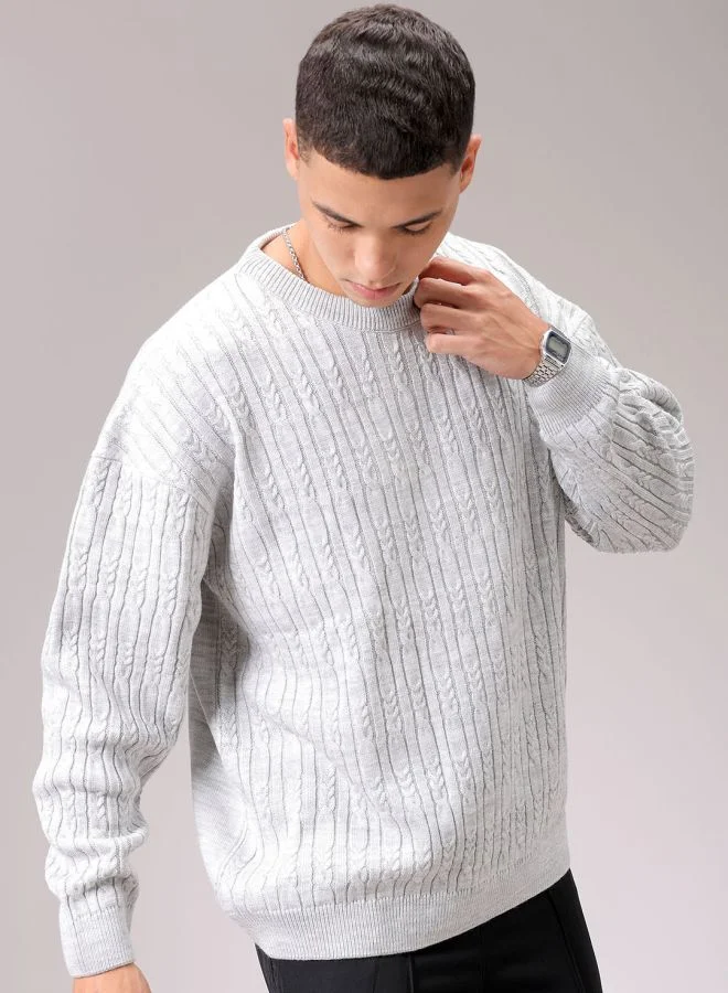 The Indian Garage Co Men Oversized Textured Crew Neck Sweater