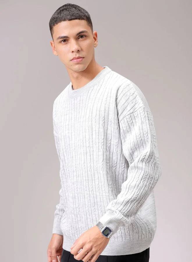 The Indian Garage Co Men Oversized Textured Crew Neck Sweater