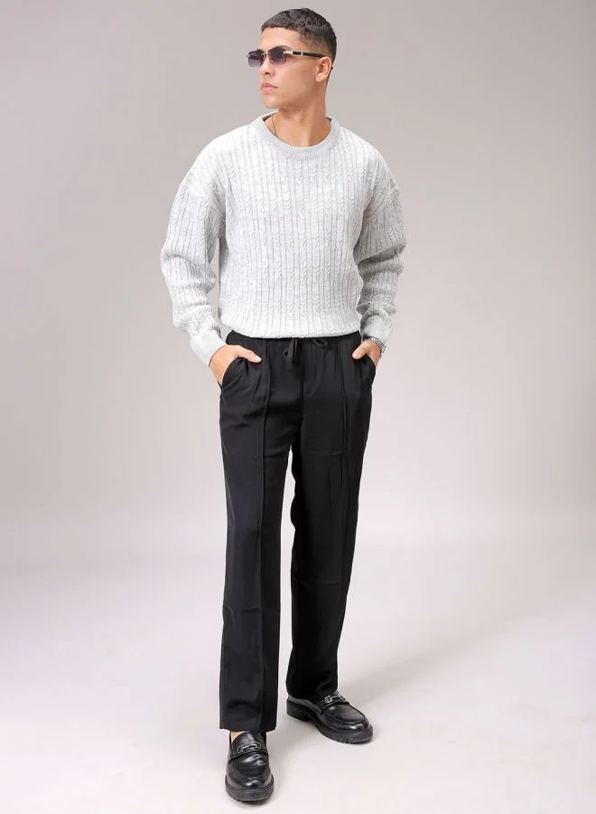 The Indian Garage Co Men Oversized Textured Crew Neck Sweater