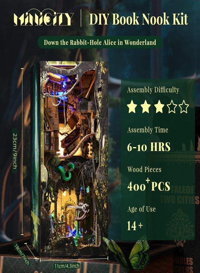 MiniCity DIY Book Nook Kit, DIY Miniature Dollhouse with Lights for Adults and Teens (Down The Rabbit-Hole Alice in Wonderland) - Image 2