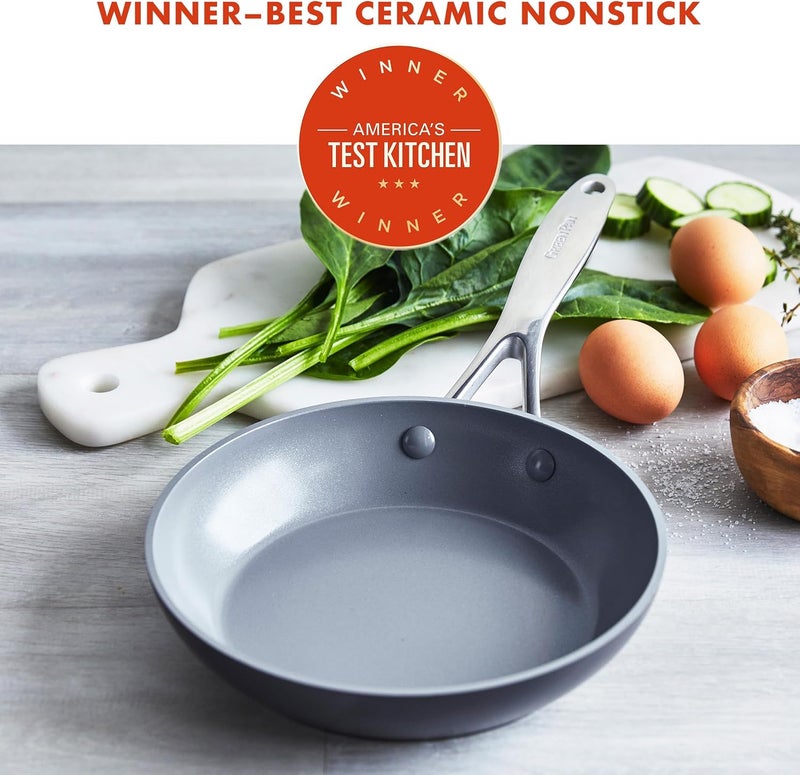 Greenpan Valencia Pro Hard Anodized Healthy Ceramic Nonstick 8" Frying Pan Skillet, PFAS-Free Cookware, Stainless Steel Handle, Induction Suitable, Dishwasher Safe, Oven Safe, Gray - Image 2