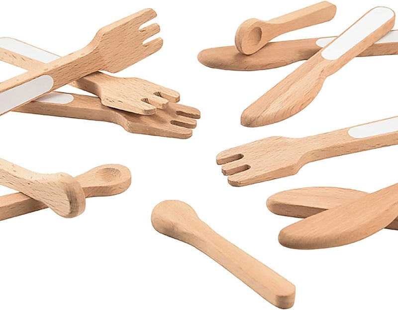 Giant bean 27PCS Wooden Toy Plates and Dishes for Kitchen Set, Wooden Play Kitchen Accessories for Girls and Boys, Montessori Toys, Christmas Birthday Gift for Kids - Image 4