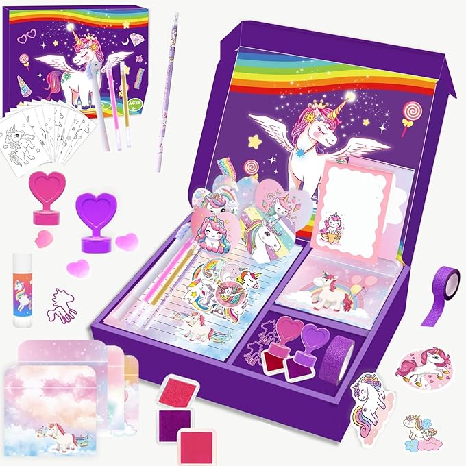 Unicorn Journal Set Toys Ages 6-8 8-12 Valentines Day Gifts for girls Ages 6 7 8 9 10 11 Year Journaling Scrapbook Kit Diary Toys For girls Stationary Set Birthday Gifts