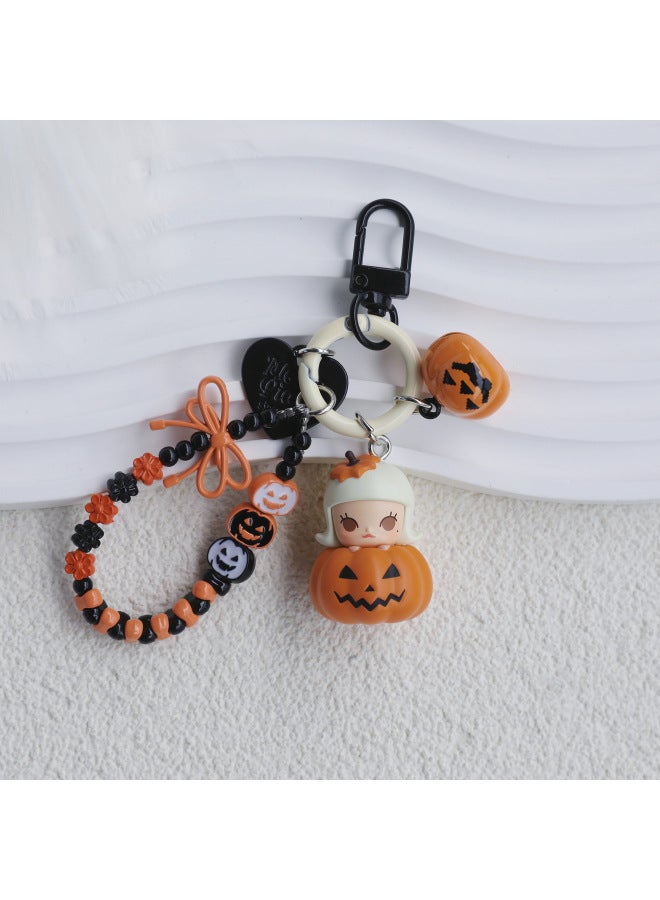 Loquat Bubble Mart Genuine Goods Pumpkin Cute Grain  Car Pendant Bag Keychain High Color Value Handmade Cute-Specifications:Pumpkin Molly + Add Chain  - Image 1