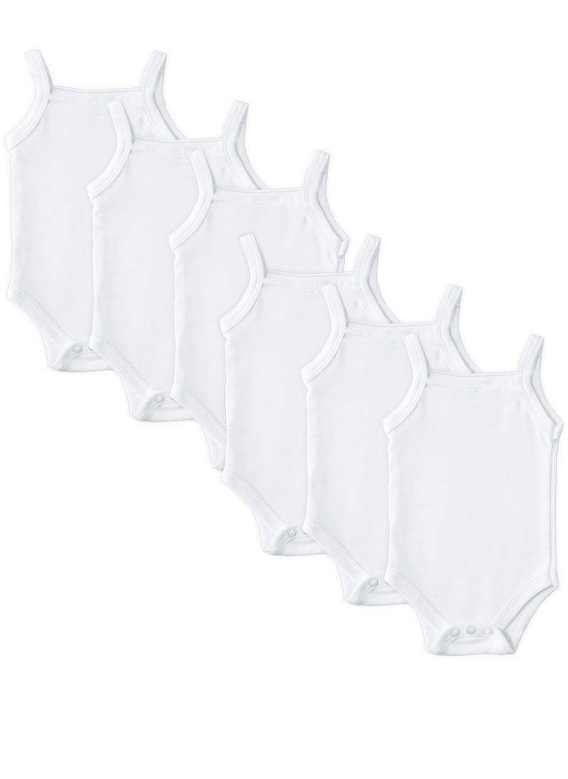 Babies Basic BabiesBasic 100% Super Combed Cotton, Sleeveless Girls Romper/Bodysuit, for New Born to 24months. Set of 6 - White, White  - Image 1