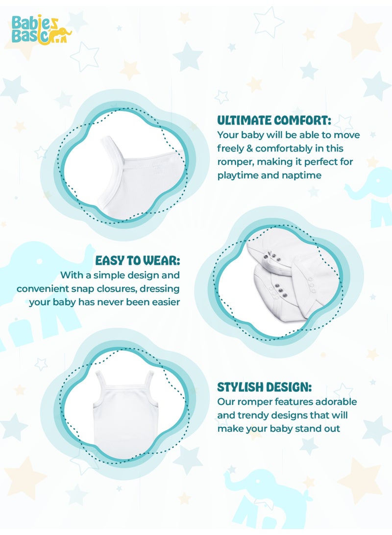 Babies Basic BabiesBasic 100% Super Combed Cotton, Sleeveless Girls Romper/Bodysuit, for New Born to 24months. Set of 6 - White, White - Image 5