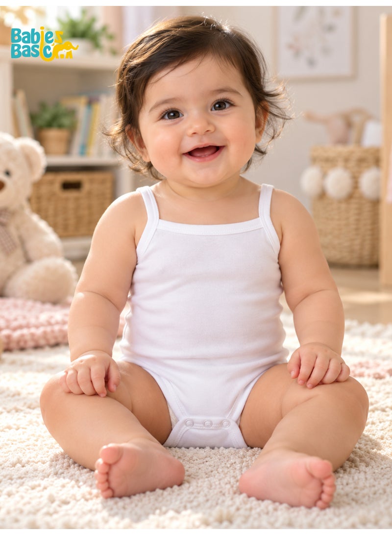 Babies Basic BabiesBasic 100% Super Combed Cotton, Sleeveless Girls Romper/Bodysuit, for New Born to 24months. Set of 6 - White, White - Image 2