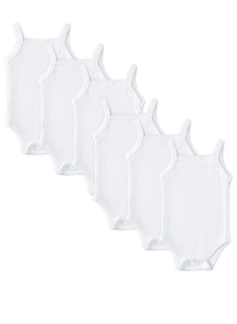 Babies Basic BabiesBasic 100% Super Combed Cotton, Sleeveless Girls Romper/Bodysuit, for New Born to 24months. Set of 6 - White, White - Image 1