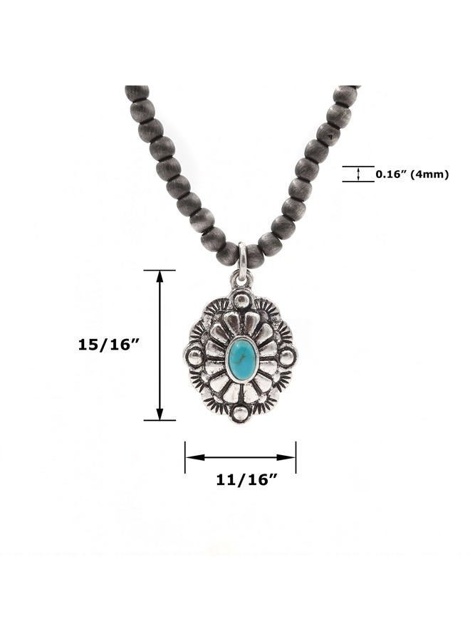 Elosee Turquoise Stone Silvertone Pendant Faux Navajo Pearl Choker Necklace Jewellery for Women 12 Inch - Image 4