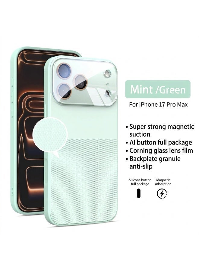 Magsafe phone case made of matte silicone, drop-resistant, suitable for the iphone 17 Pro Max, with large windows, lens, film, and comprehensive camera buttons , Anti-slip particles on the back panel - Green - Image 1