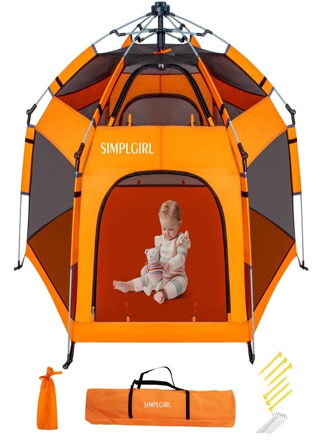 SIMPLGIRL Premium Pop Up Baby Playpen - Portable, Lightweight, Pop Up Pack and P Lay Toddler P Lay Yard w/Canopy and Travel Bag - Orange - Image 1