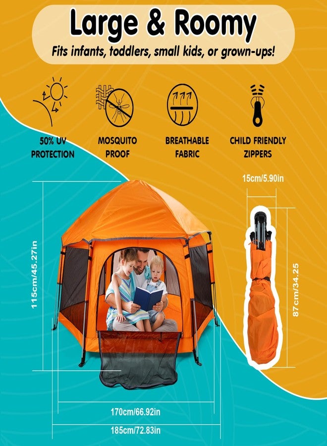 SIMPLGIRL Premium Pop Up Baby Playpen - Portable, Lightweight, Pop Up Pack and P Lay Toddler P Lay Yard w/Canopy and Travel Bag - Orange - Image 2