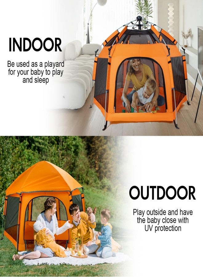 SIMPLGIRL Premium Pop Up Baby Playpen - Portable, Lightweight, Pop Up Pack and P Lay Toddler P Lay Yard w/Canopy and Travel Bag - Orange - Image 3
