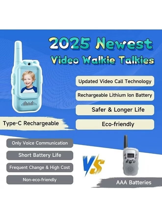 YD Face-to-Face Video Walky Talkiy for Kids – 2 Pack Rechargeable Video Intercom Toys with LCD Screen & Front Camera, Real-Time Video Chat, No SIM Needed & No WiFi Required, Long-Range 20–40MHz Kids Walkiy Talkiyes for Indoor & Outdoor Adventures, Learning Communication Toys for Boys & Girls Ages 3–12, Blue & Pink, USB-Rechargeable, Durable ABS Build, Camping Gear, Birthday & Christmas Gift Set - Image 4