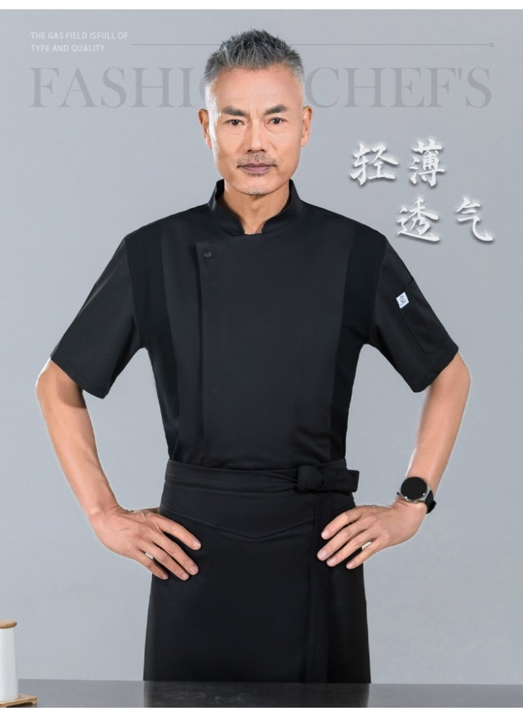 NIBEMINENT High-End Chef Overalls Baking Summer Short-Sleeved Dining Hotel Kitchen Restaurant Ding Room Kitchen White Kitchen Clothes Men  - Image 1