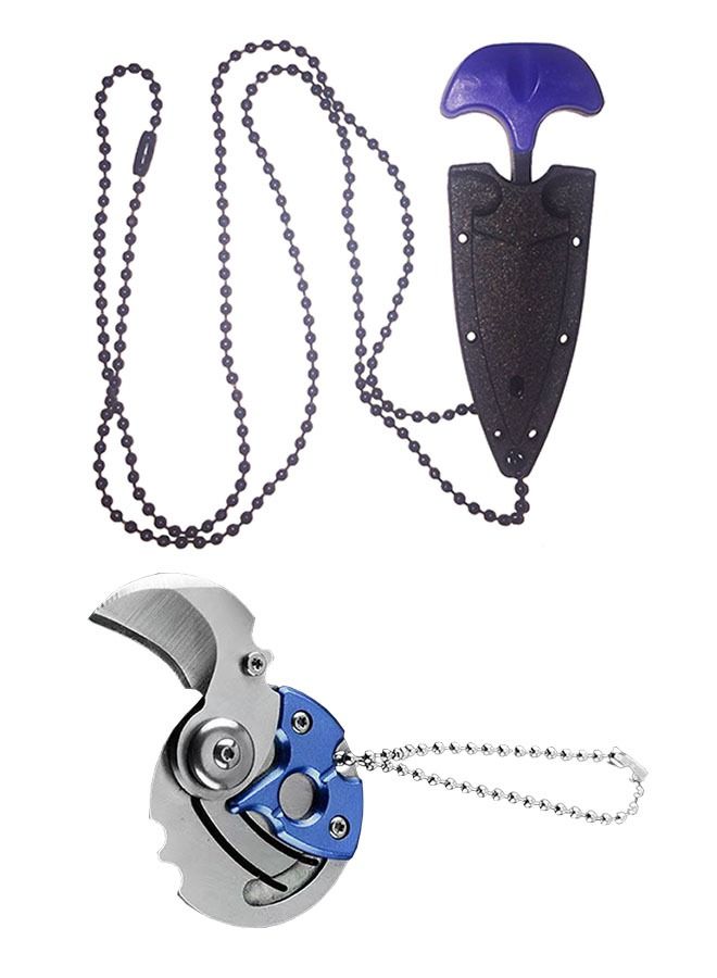 ZCM-HAPPY 2-Piece Outdoor Camping Chain Necklace Knife and Mini Folding Knife Keychain Pocket Knife Coin Knife  - Image 1