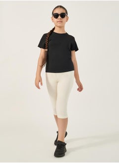 Styli Solid Capri Leggings with Elastic Waistband  - Image 1