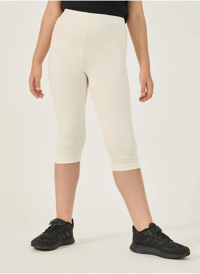 Styli Solid Capri Leggings with Elastic Waistband