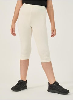 Styli Solid Capri Leggings with Elastic Waistband  - Image 2