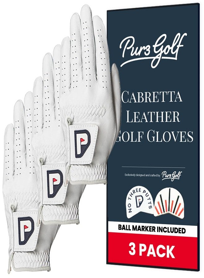 PUR3 Golf Gloves Men Right Hand, 3 Pack Genuine Cabretta Leather, Left Handed Golfer, XL Golf Glove - Image 1