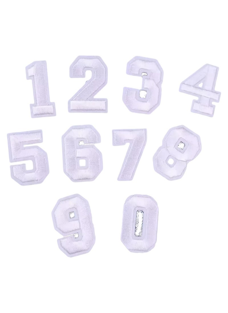 SOLDOUT 10 PCS/Set 0-9 Numbers Colorful Number Digit Fabric Embroidery Letter Patches Iron on Applique Sewing Supplies For DIY Jackets Apparel Decor (Set of 10, White)  - Image 1