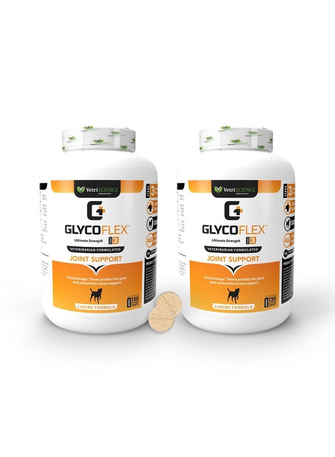 فيتري ساينس لابوراتوريز مكمل غذائي مثبت سريريًا للورك والمفاصل Glycoflex 3 للكلاب - مكمل غذائي قوي للغاية للكلاب مع الجلوكوزامين وميثيل سلفونيل ميثان وبلح البحر الأخضر ودي إم جي - عبوتان (120 قرصًا قابلًا للمضغ في كل عبوة) - Image 1