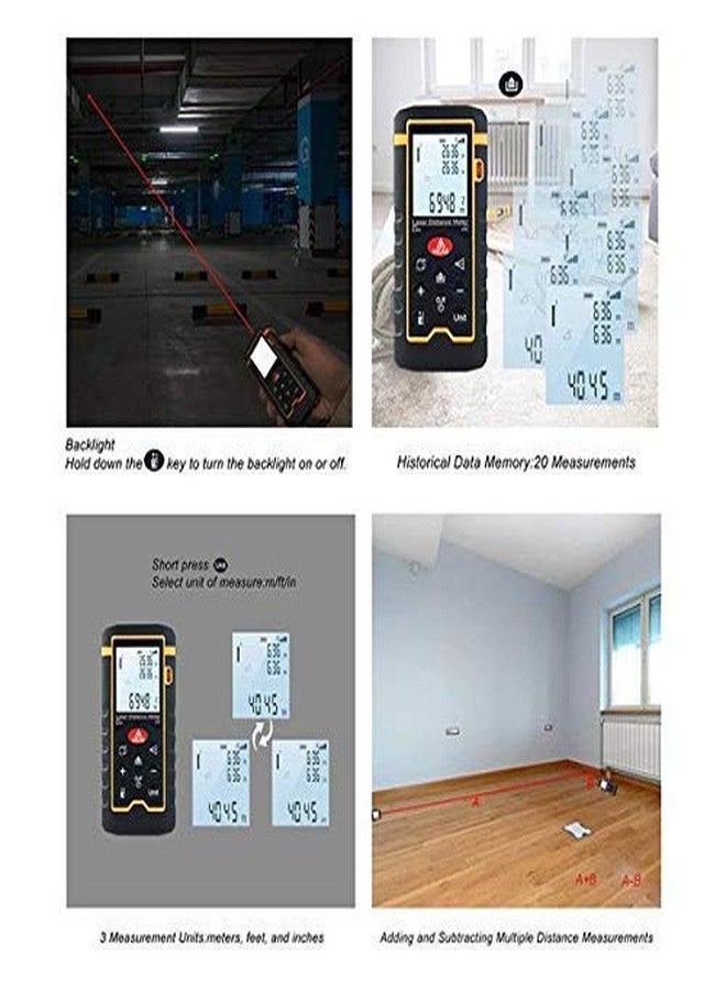 MCP 4line/9key/197ft/2362inch Handheld Laser Range Finder Laser Distance Meter + Large LCD Backlight + Waterproof + Digital Distometer for Distance Tape Measure (100 Meter) - Image 5