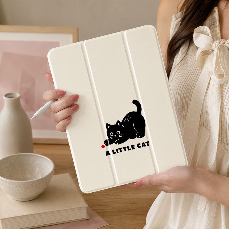 Tablet Case for iPad, Black Cat A Little Cat, iPad Cover for Mini Air Pro 4 5 6 7 8 9 10 11 12, Compatible with 7.9 8.3 9.7 10.2 10.5 10.9 11 12.9 13 inch Slim Clear Protective Cover with Stand for Women - Image 1