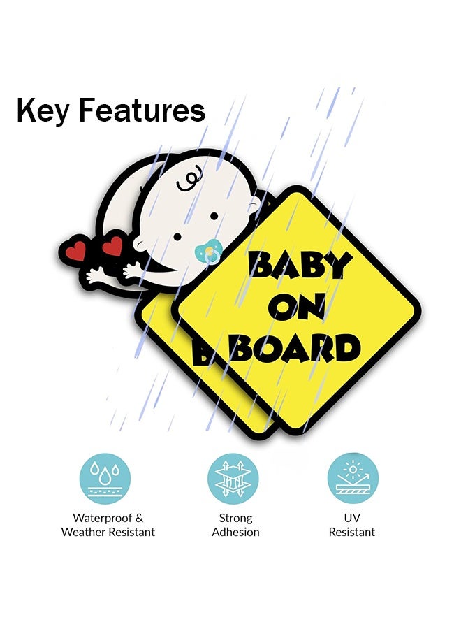 Baby On Board Sticker for Cars- Baby in Car High Intensity Reflective Waterproof Vinyl Safety Car Signs for Rear, Side Windows, Bumpers 2Pack - Image 2