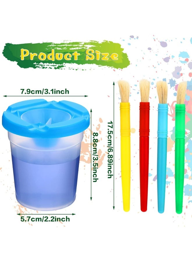 5 Pieces Paint Cups Toddler Painting Set Spill Proof Paint Cups Children's No Spill Paint Cups with Assorted Color Lids Matching Plastic Handles Brushes Easy to Clean for School Art Painting - Image 2
