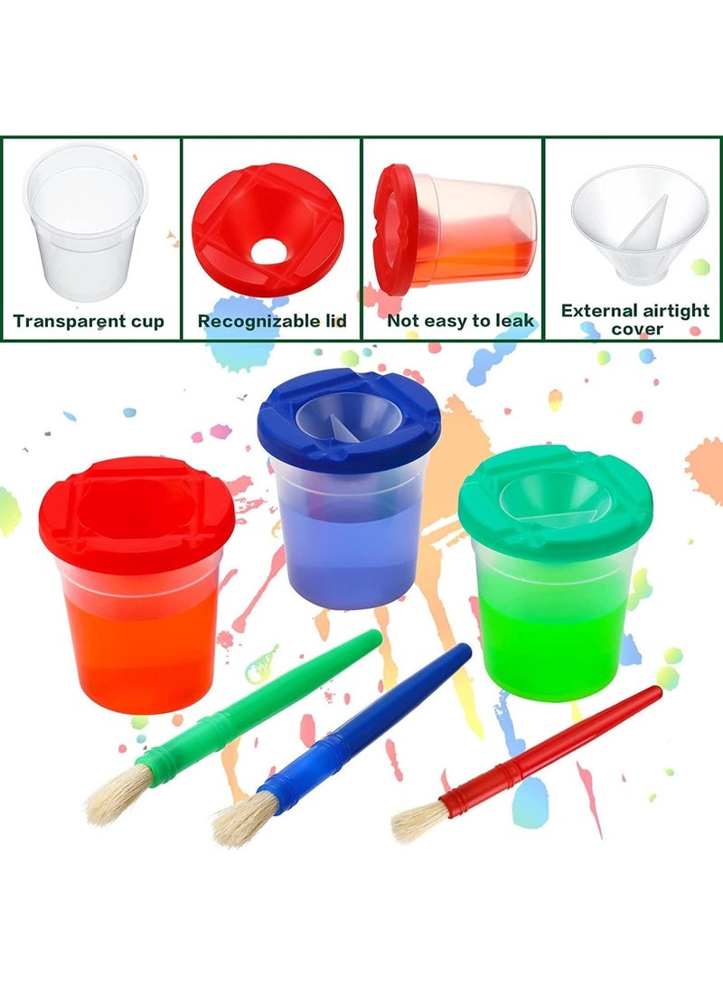 5 Pieces Paint Cups Toddler Painting Set Spill Proof Paint Cups Children's No Spill Paint Cups with Assorted Color Lids Matching Plastic Handles Brushes Easy to Clean for School Art Painting - Image 3