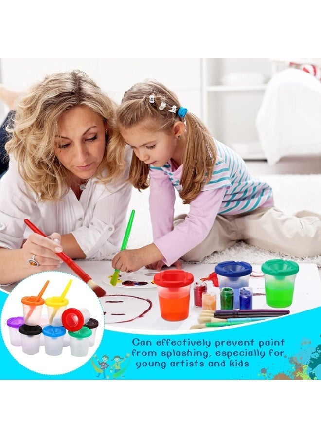 5 Pieces Paint Cups Toddler Painting Set Spill Proof Paint Cups Children's No Spill Paint Cups with Assorted Color Lids Matching Plastic Handles Brushes Easy to Clean for School Art Painting - Image 4