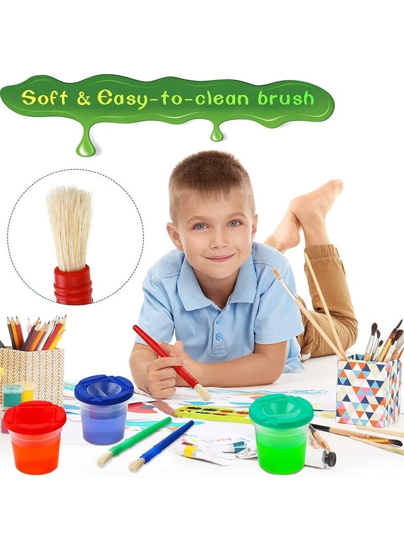 5 Pieces Paint Cups Toddler Painting Set Spill Proof Paint Cups Children's No Spill Paint Cups with Assorted Color Lids Matching Plastic Handles Brushes Easy to Clean for School Art Painting - Image 5
