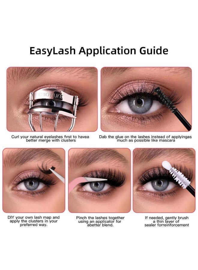 كمايو **طقم رموش تجميلية DIY مكون من 240 قطعة بكثافة 60D، رموش فردية (كلسترز) بأطوال مختلطة 10-16 ملم مع مثبت وسيلر 2 في 1 + فيتامين E وبيوتين، رموش تجميلية بشريط رفيفع وتجعيد D-Curl مع ملقط، لمظهر طبيعي وثبات طويل الأمد، سهلة التطبيق في المنزل.** - Image 4