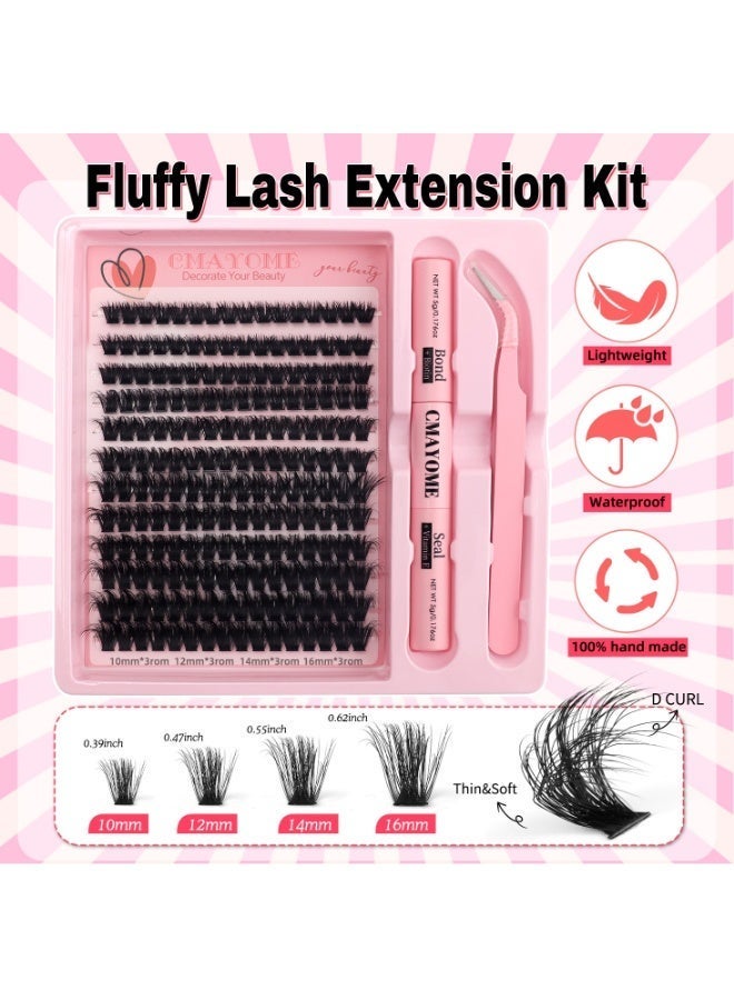 كمايو **طقم رموش تجميلية DIY مكون من 240 قطعة بكثافة 60D، رموش فردية (كلسترز) بأطوال مختلطة 10-16 ملم مع مثبت وسيلر 2 في 1 + فيتامين E وبيوتين، رموش تجميلية بشريط رفيفع وتجعيد D-Curl مع ملقط، لمظهر طبيعي وثبات طويل الأمد، سهلة التطبيق في المنزل.** - Image 2