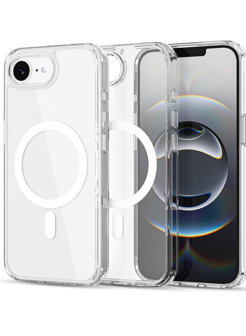 ELTRAZONE iPhone 16E Clear Magnetic Cover – MagSafe Compatible, Hybrid Protective Crystal Clear Hard Back Case, Shockproof Silicone Frame, Slim Transparent Case for Apple iPhone 16E - Image 1